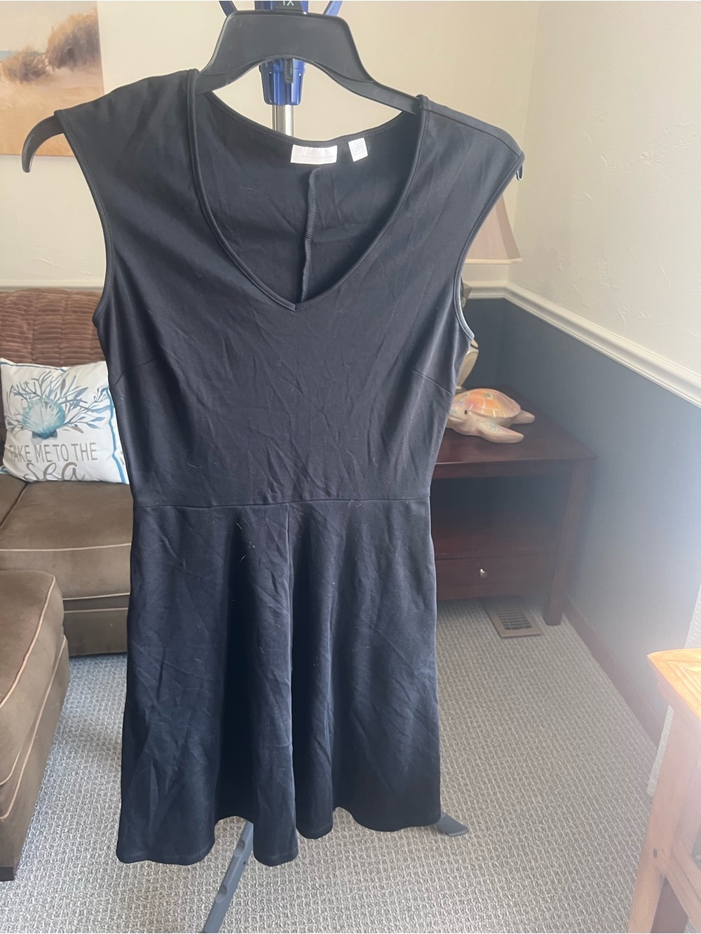 New York & Company Black A-Line Dress Sleeveless V-Neck Knee Length Size S # 444
